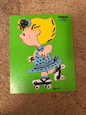 Vintage Playskool Peanuts Sally Brown Roller Skating Whee-ee-ee! Wooden Puzzle 2